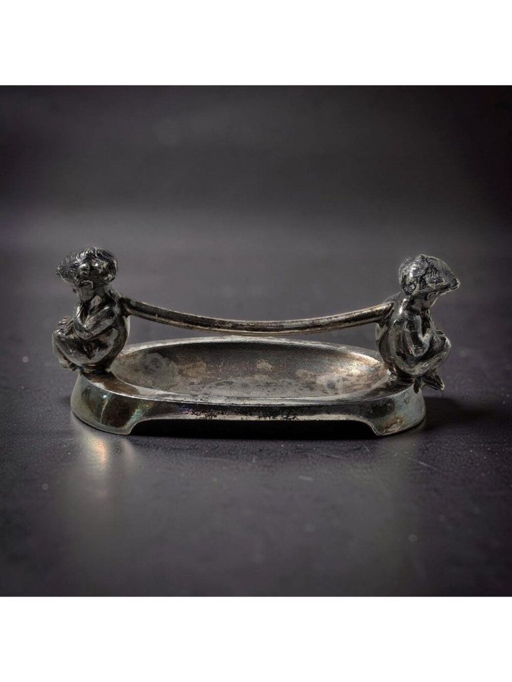 Antique Silver Plated Knife Rest with Cherubs, Meriden Silver Plate Co.